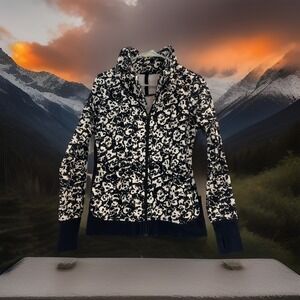 Lululemon Womens Fleur Sombre White Black Cozy Cuddle Up Jacket 8 Full Zip‎